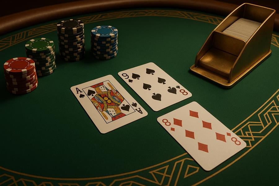 Stol do blackjacka z rozdanymi kartami